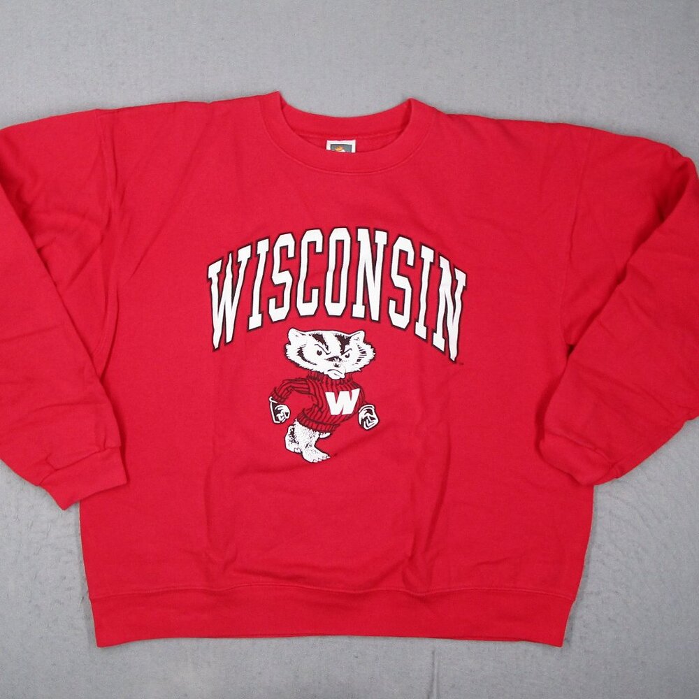 Vintage Wisconsin Badgers Sweatshirt Womens Large Red Cotton Fleece Deluxe